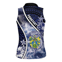 Personalised Pitcairn Islands Women Sleeveless Polo Shirt Coat Of Arms Waves Style
