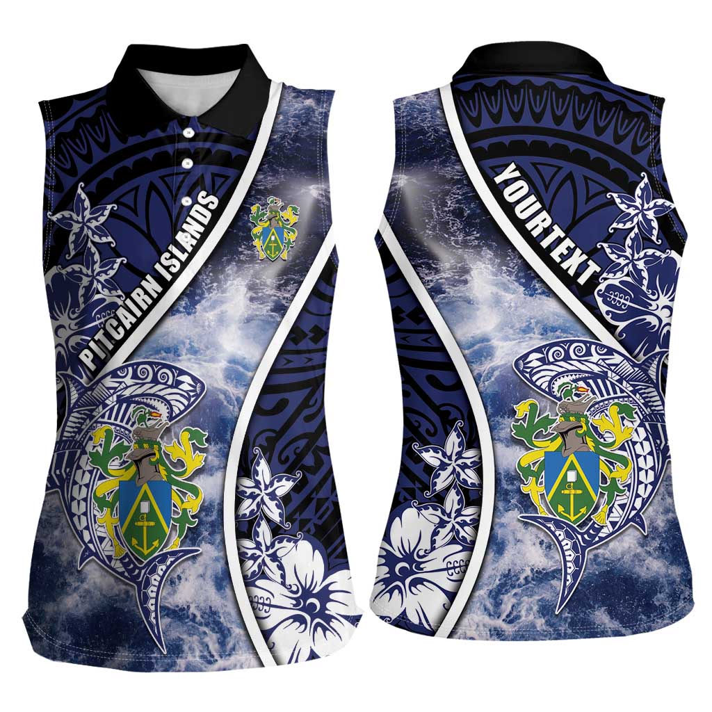 Personalised Pitcairn Islands Women Sleeveless Polo Shirt Coat Of Arms Waves Style