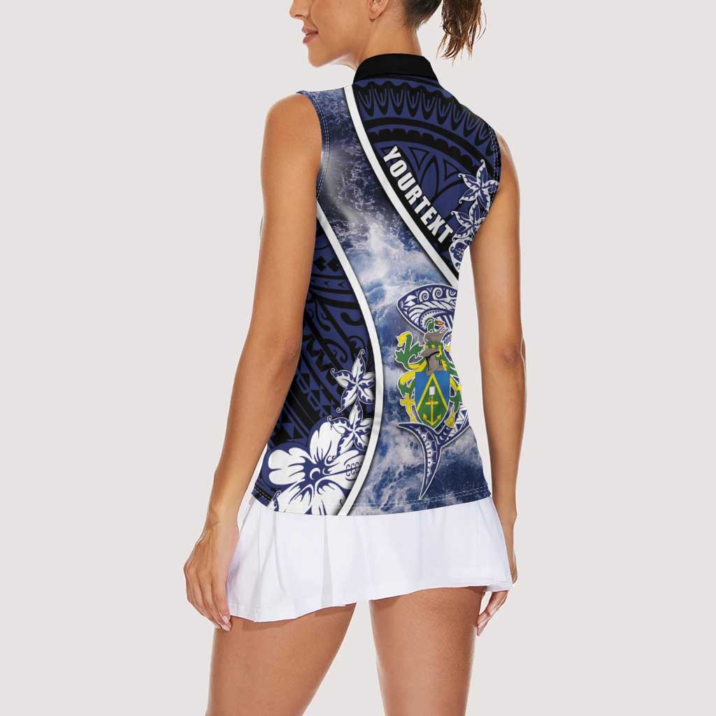 Personalised Pitcairn Islands Women Sleeveless Polo Shirt Coat Of Arms Waves Style