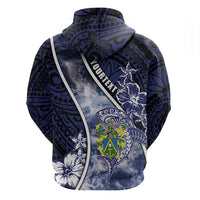 Personalised Pitcairn Islands Zip Hoodie Coat Of Arms Waves Style