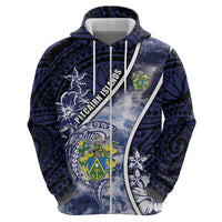 Personalised Pitcairn Islands Zip Hoodie Coat Of Arms Waves Style