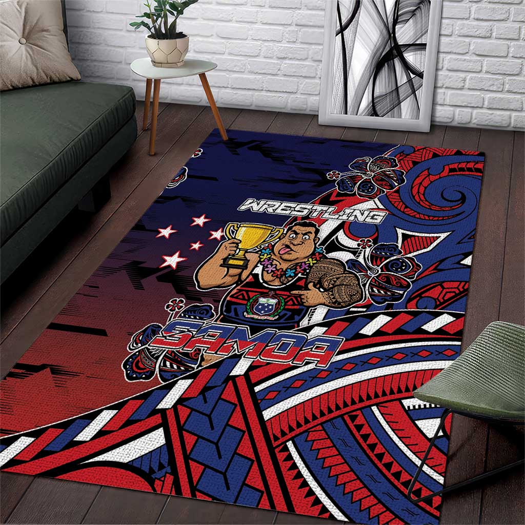 Samoa Wrestling Area Rug Polynesian Warrior Funny Style - Polynesian Pride