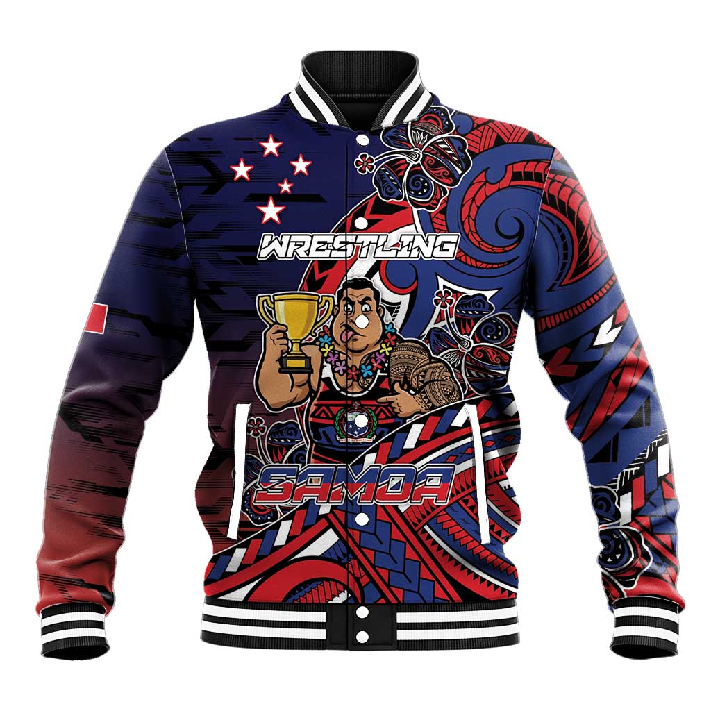 Personalised Samoa Wrestling Baseball Jacket Polynesian Warrior Funny Style DT05 Unisex Navy - Polynesian Pride