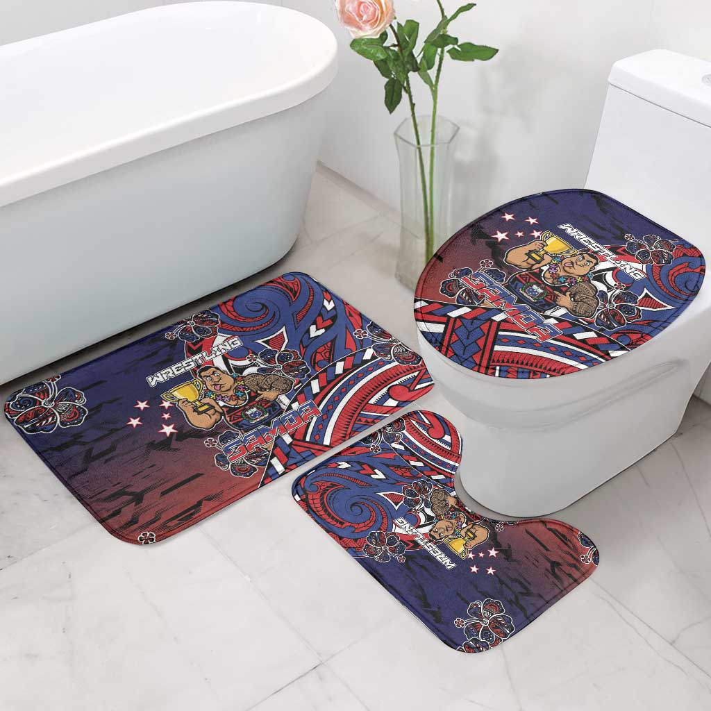 Samoa Wrestling Bathroom Set Polynesian Warrior Funny Style - Polynesian Pride