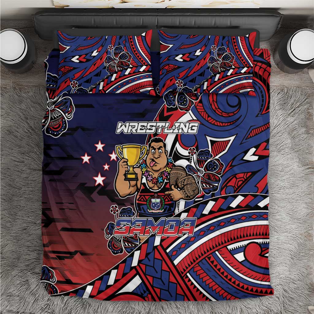Samoa Wrestling Bedding Set Polynesian Warrior Funny Style - Polynesian Pride