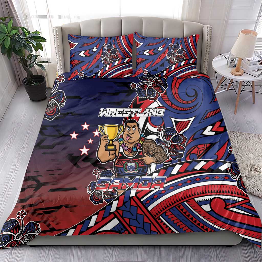 Samoa Wrestling Bedding Set Polynesian Warrior Funny Style - Polynesian Pride