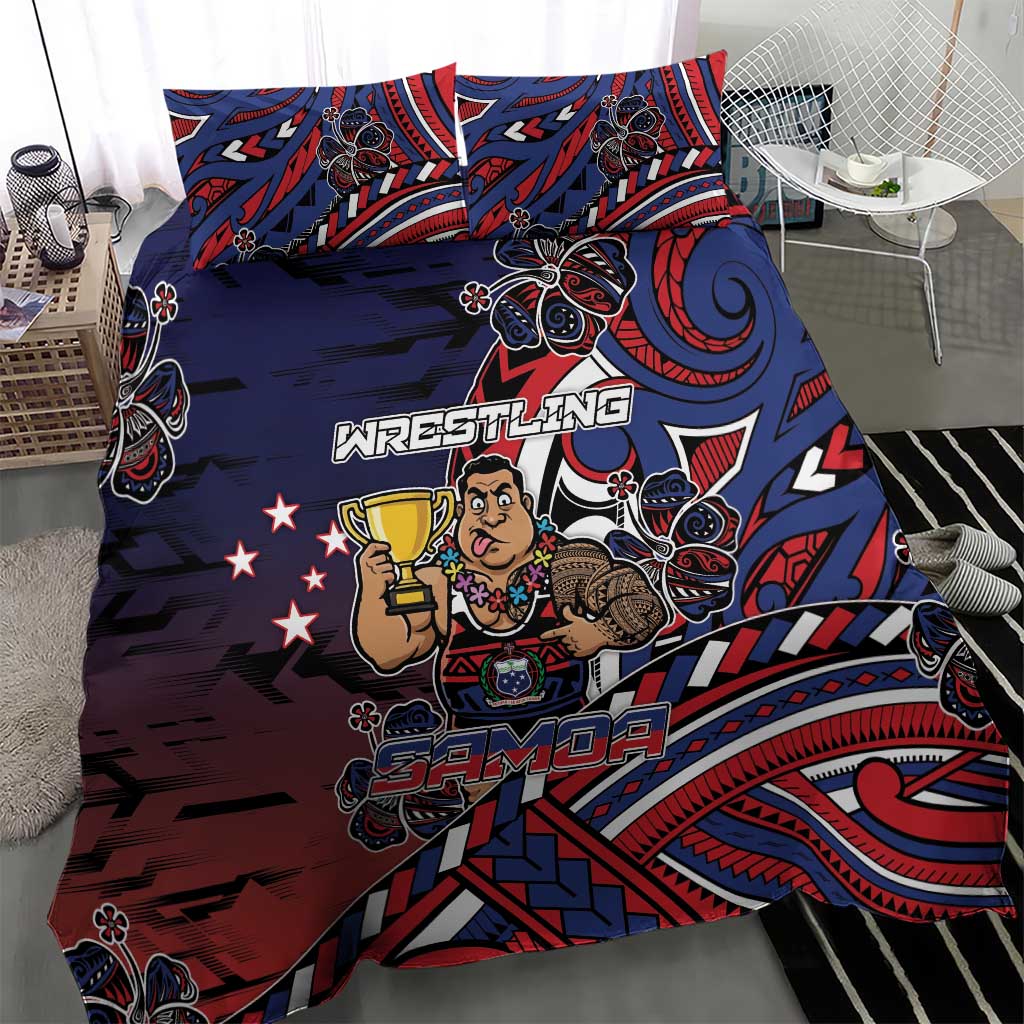 Samoa Wrestling Bedding Set Polynesian Warrior Funny Style - Polynesian Pride