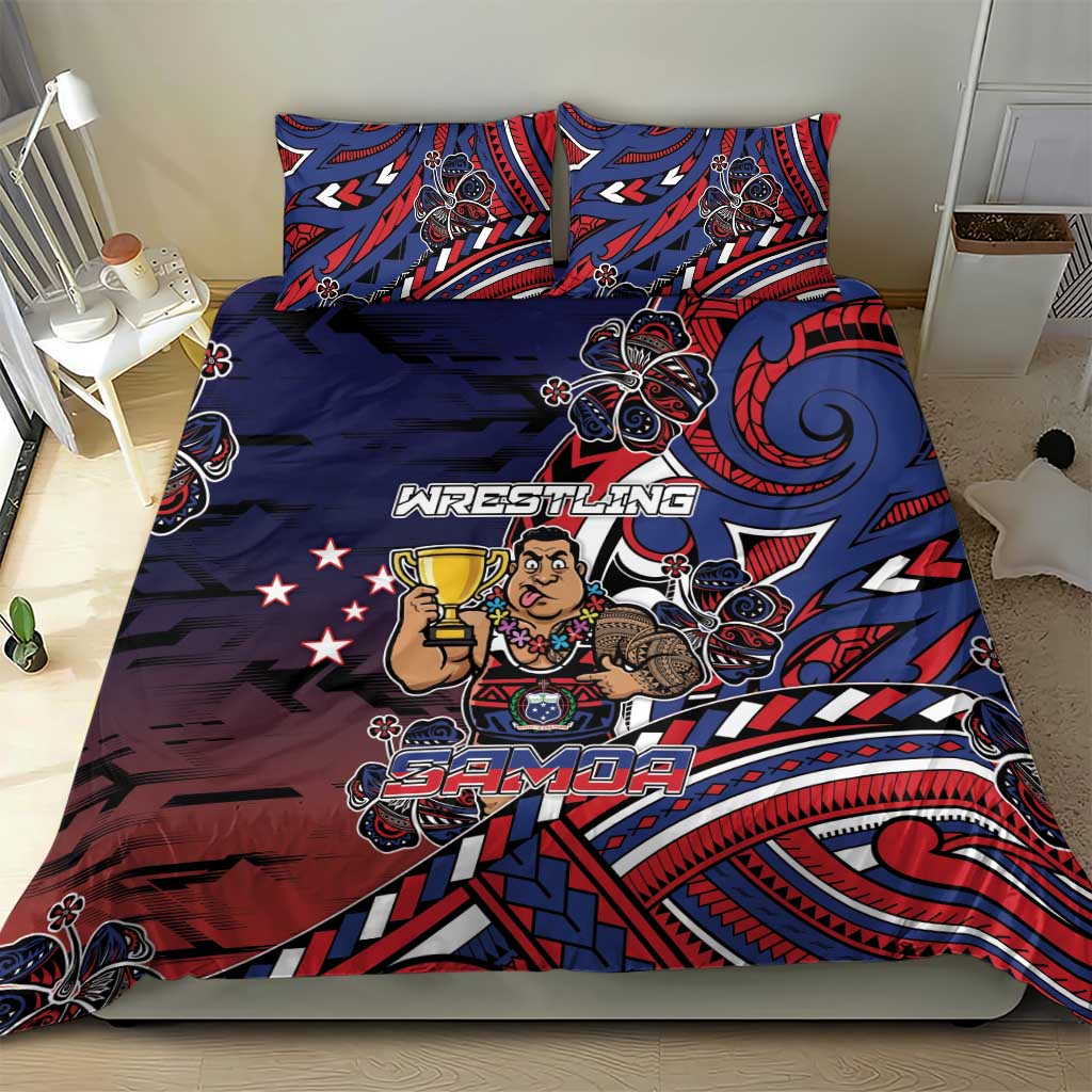 Samoa Wrestling Bedding Set Polynesian Warrior Funny Style - Polynesian Pride