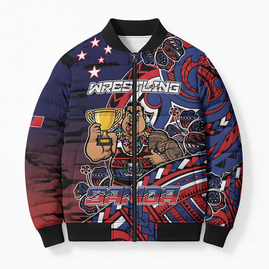 Personalised Samoa Wrestling Bomber Puffer Jacket Polynesian Warrior Funny Style DT05 Unisex Navy - Polynesian Pride