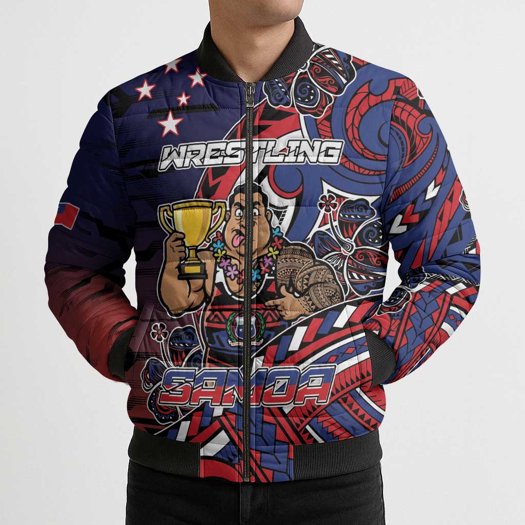 Personalised Samoa Wrestling Bomber Puffer Jacket Polynesian Warrior Funny Style DT05 - Polynesian Pride