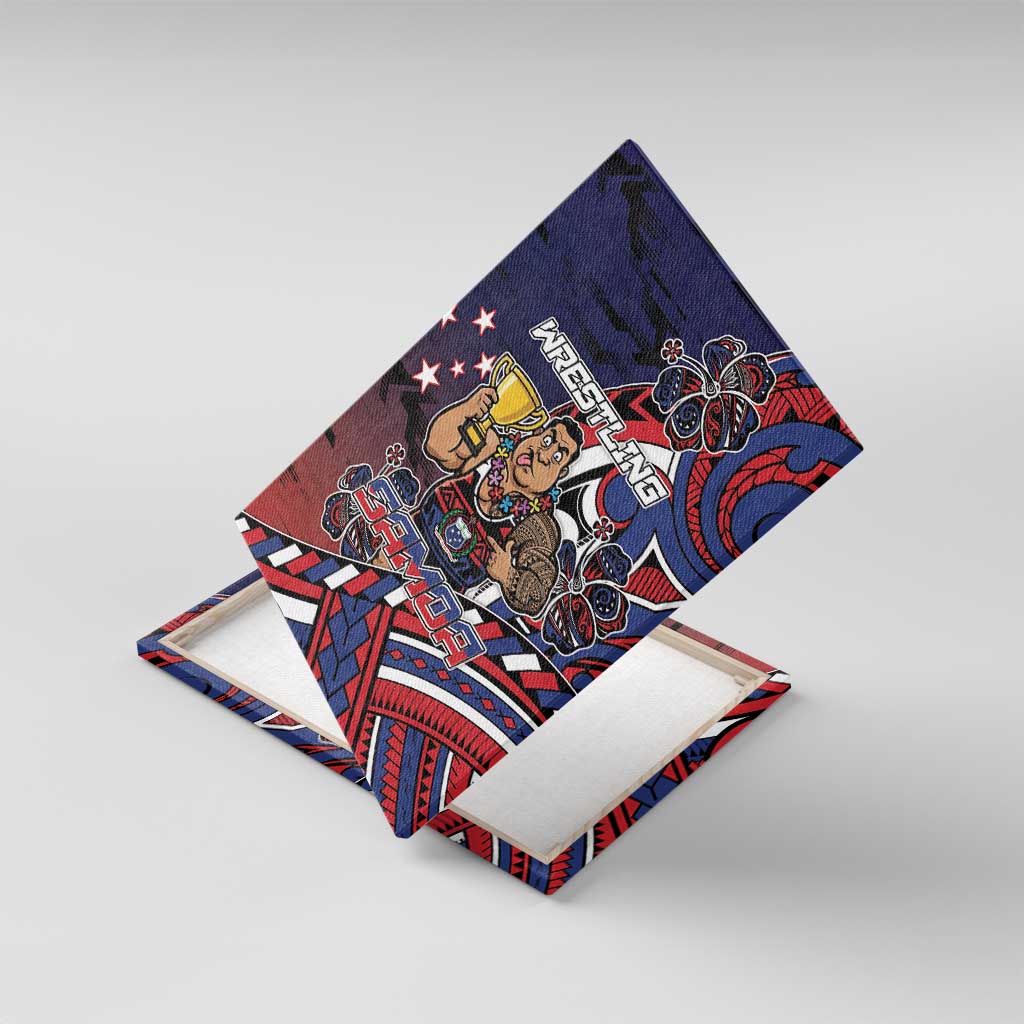 Samoa Wrestling Canvas Wall Art Polynesian Warrior Funny Style DT05 With Frame Navy - Polynesian Pride