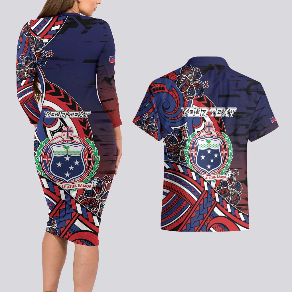 Personalised Samoa Wrestling Couples Matching Long Sleeve Bodycon Dress and Hawaiian Shirt Polynesian Warrior Funny Style DT05 - Polynesian Pride