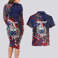 Personalised Samoa Wrestling Couples Matching Long Sleeve Bodycon Dress and Hawaiian Shirt Polynesian Warrior Funny Style DT05 - Polynesian Pride