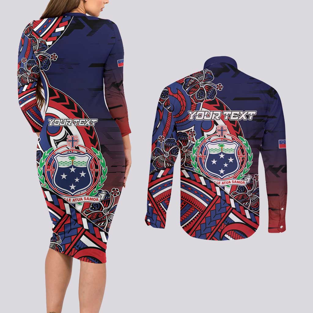 Personalised Samoa Wrestling Couples Matching Long Sleeve Bodycon Dress and Long Sleeve Button Shirt Polynesian Warrior Funny Style DT05 - Polynesian Pride