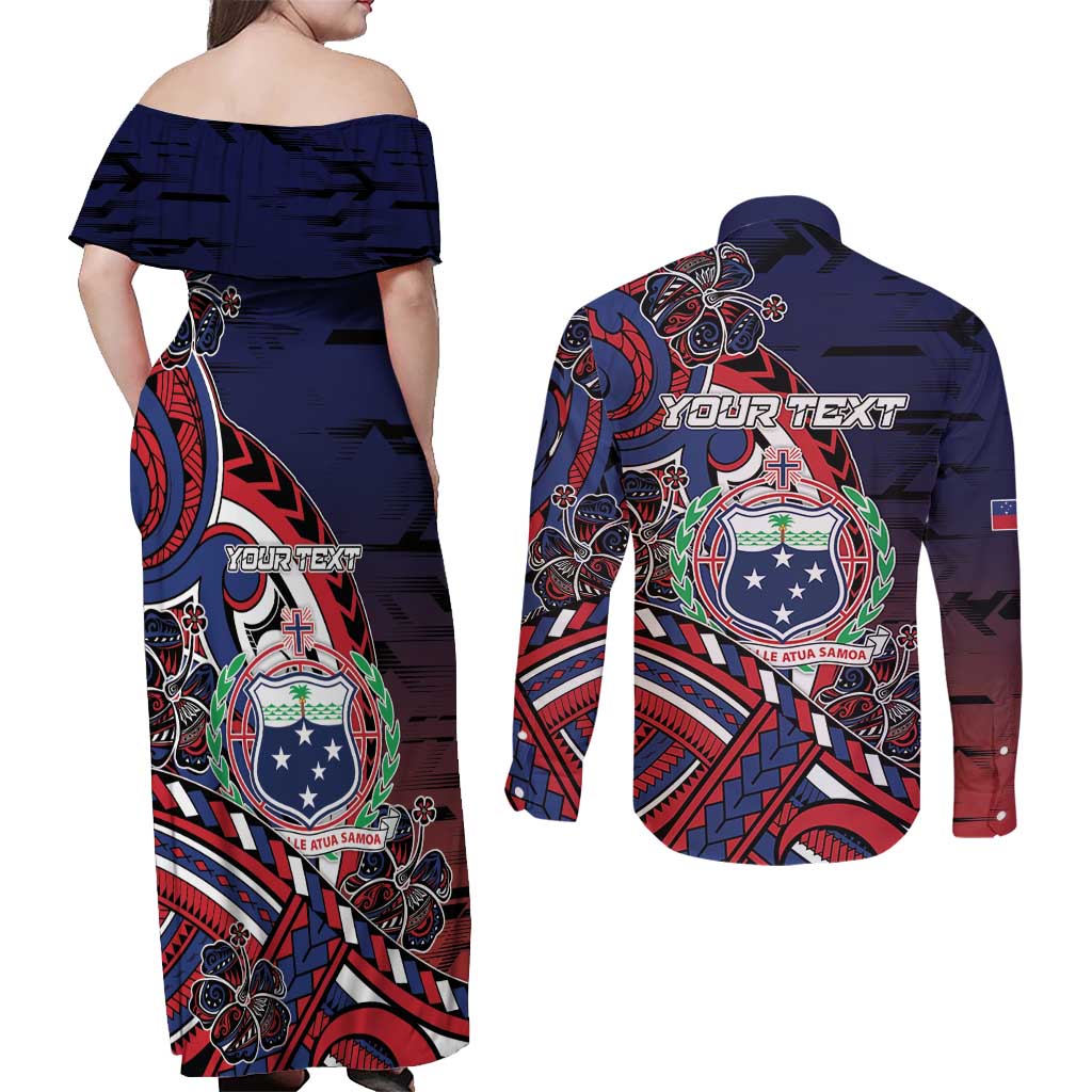Personalised Samoa Wrestling Couples Matching Off Shoulder Maxi Dress and Long Sleeve Button Shirt Polynesian Warrior Funny Style DT05 - Polynesian Pride