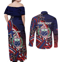 Personalised Samoa Wrestling Couples Matching Off Shoulder Maxi Dress and Long Sleeve Button Shirt Polynesian Warrior Funny Style DT05 - Polynesian Pride