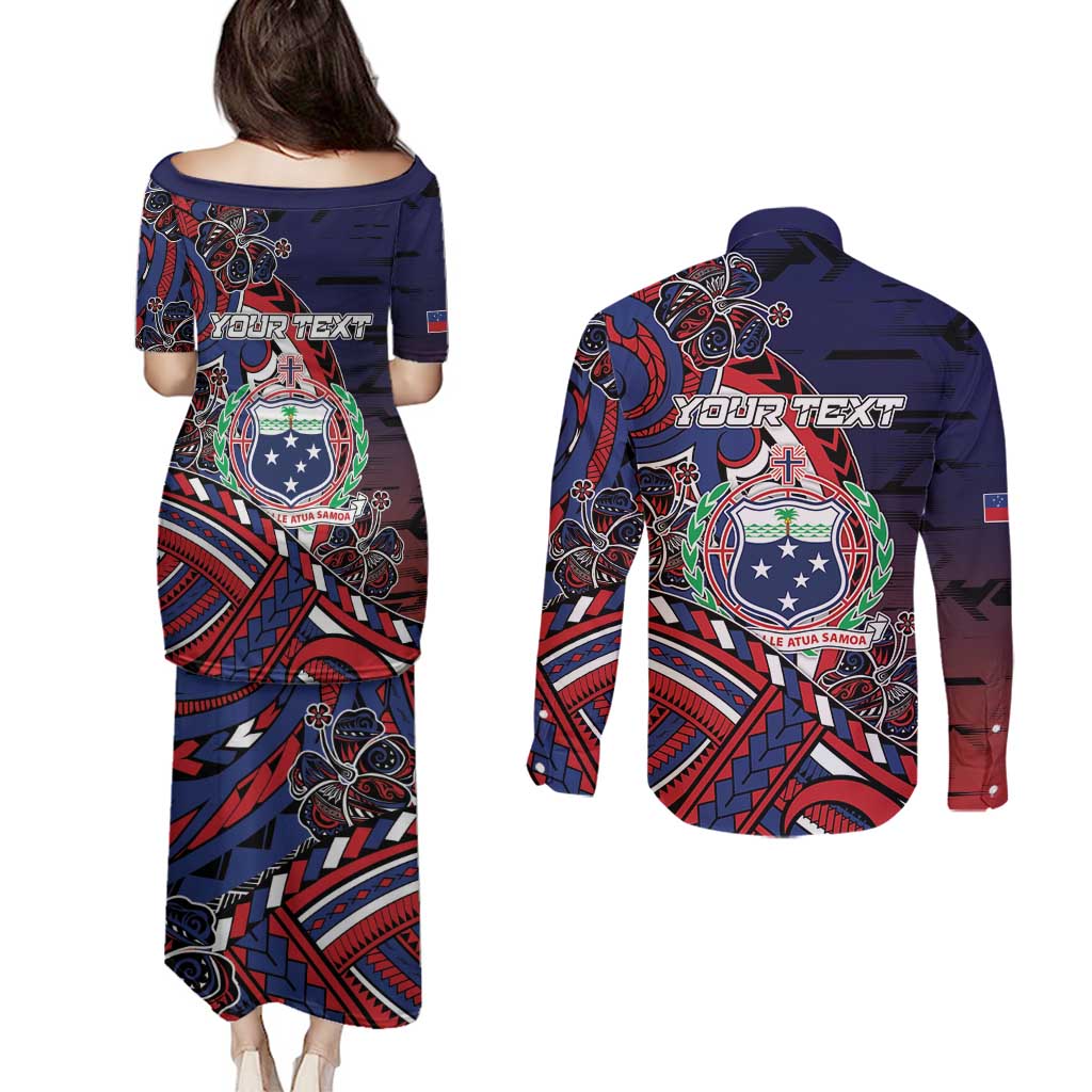 Personalised Samoa Wrestling Couples Matching Puletasi and Long Sleeve Button Shirt Polynesian Warrior Funny Style DT05 - Polynesian Pride