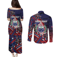 Personalised Samoa Wrestling Couples Matching Puletasi and Long Sleeve Button Shirt Polynesian Warrior Funny Style DT05 - Polynesian Pride