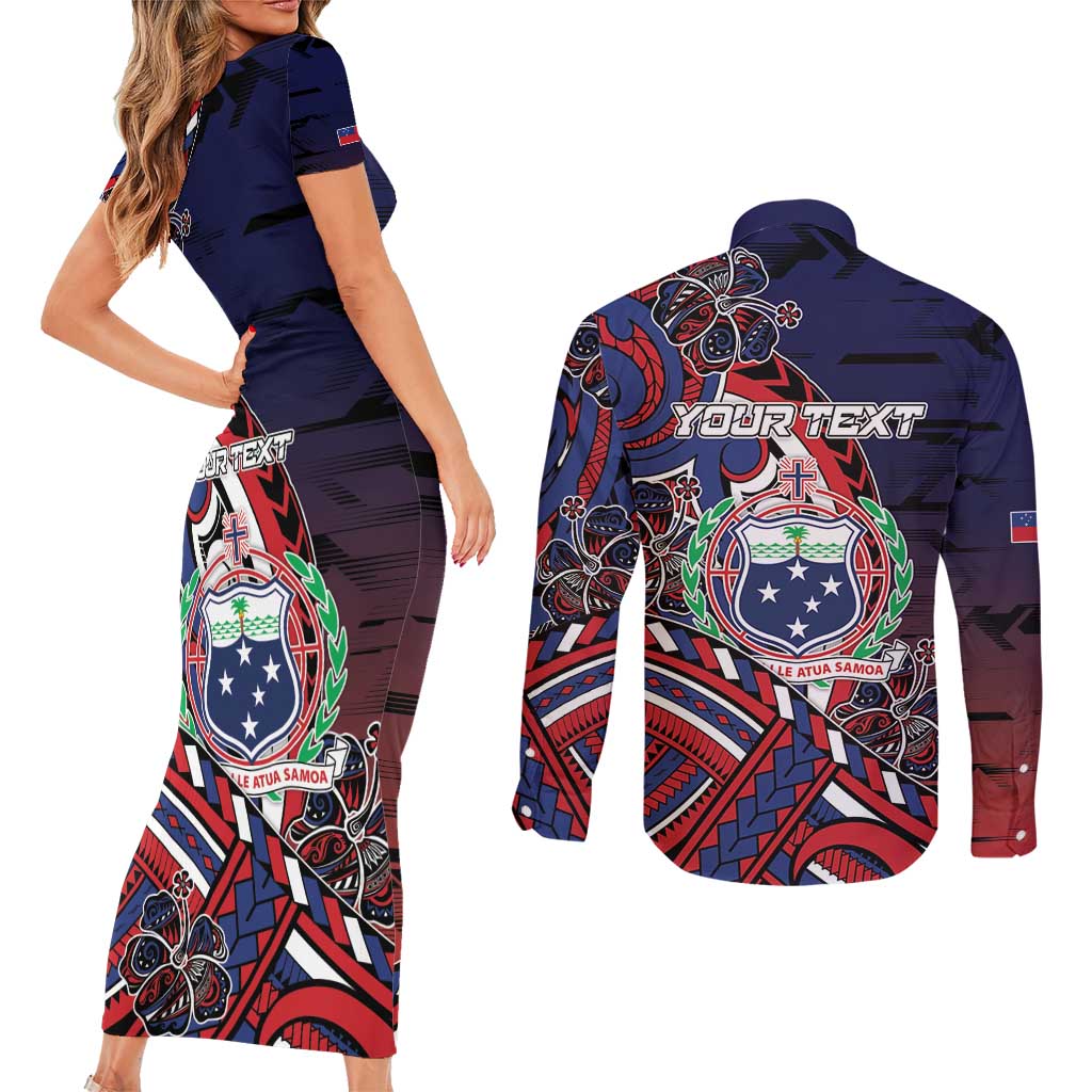 Personalised Samoa Wrestling Couples Matching Short Sleeve Bodycon Dress and Long Sleeve Button Shirt Polynesian Warrior Funny Style DT05 - Polynesian Pride