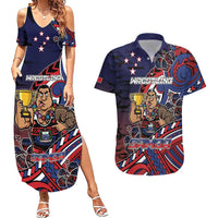 Personalised Samoa Wrestling Couples Matching Summer Maxi Dress and Hawaiian Shirt Polynesian Warrior Funny Style DT05 Navy - Polynesian Pride