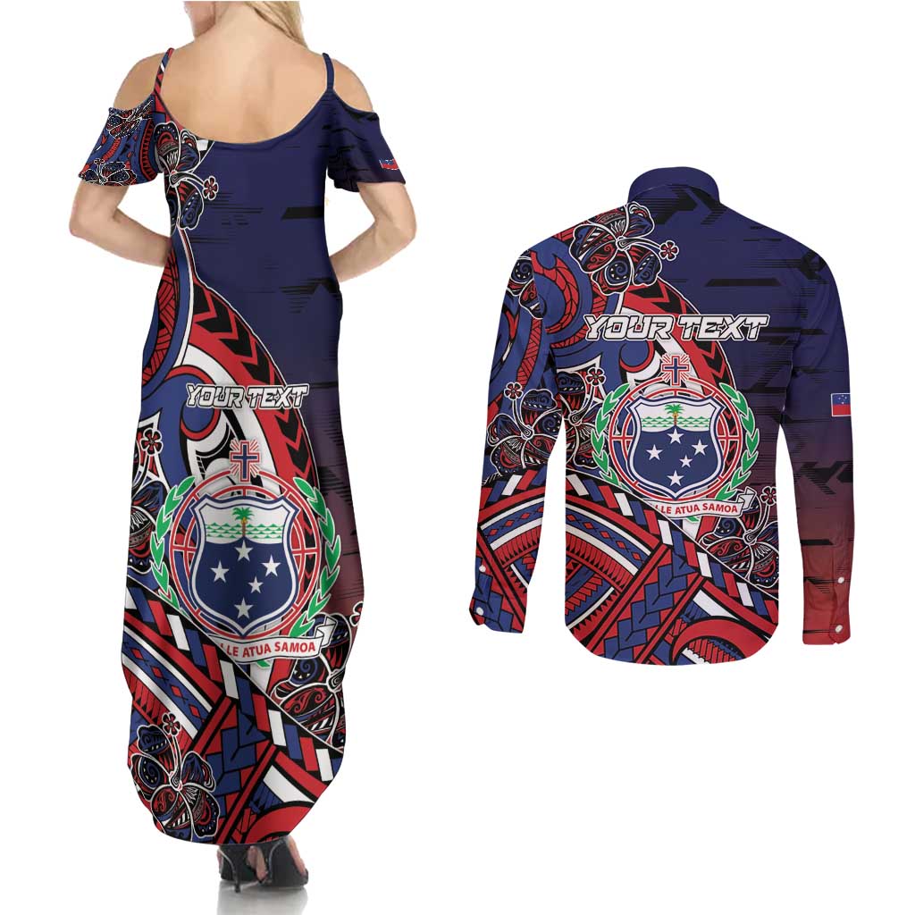Personalised Samoa Wrestling Couples Matching Summer Maxi Dress and Long Sleeve Button Shirt Polynesian Warrior Funny Style DT05 - Polynesian Pride