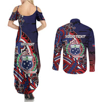 Personalised Samoa Wrestling Couples Matching Summer Maxi Dress and Long Sleeve Button Shirt Polynesian Warrior Funny Style DT05 - Polynesian Pride
