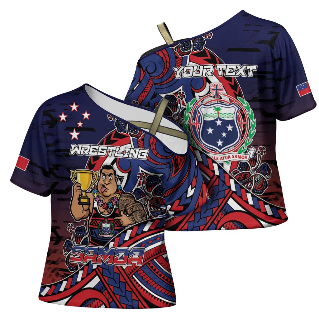 Personalised Samoa Wrestling Cross Shoulder Shirt Polynesian Warrior Funny Style DT05 - Polynesian Pride