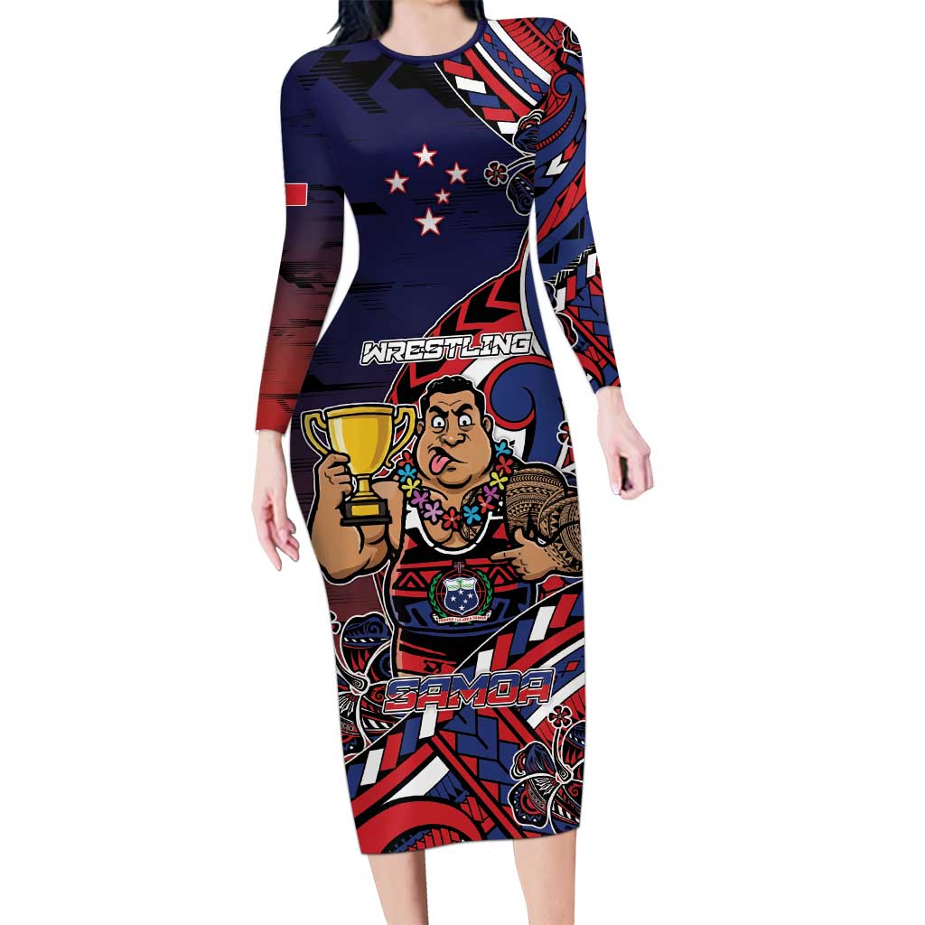 Personalised Samoa Wrestling Family Matching Long Sleeve Bodycon Dress and Hawaiian Shirt Polynesian Warrior Funny Style - Polynesian Pride