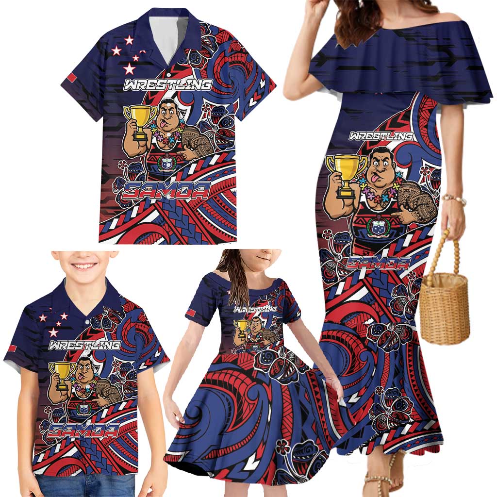 Personalised Samoa Wrestling Family Matching Mermaid Dress and Hawaiian Shirt Polynesian Warrior Funny Style DT05 - Polynesian Pride