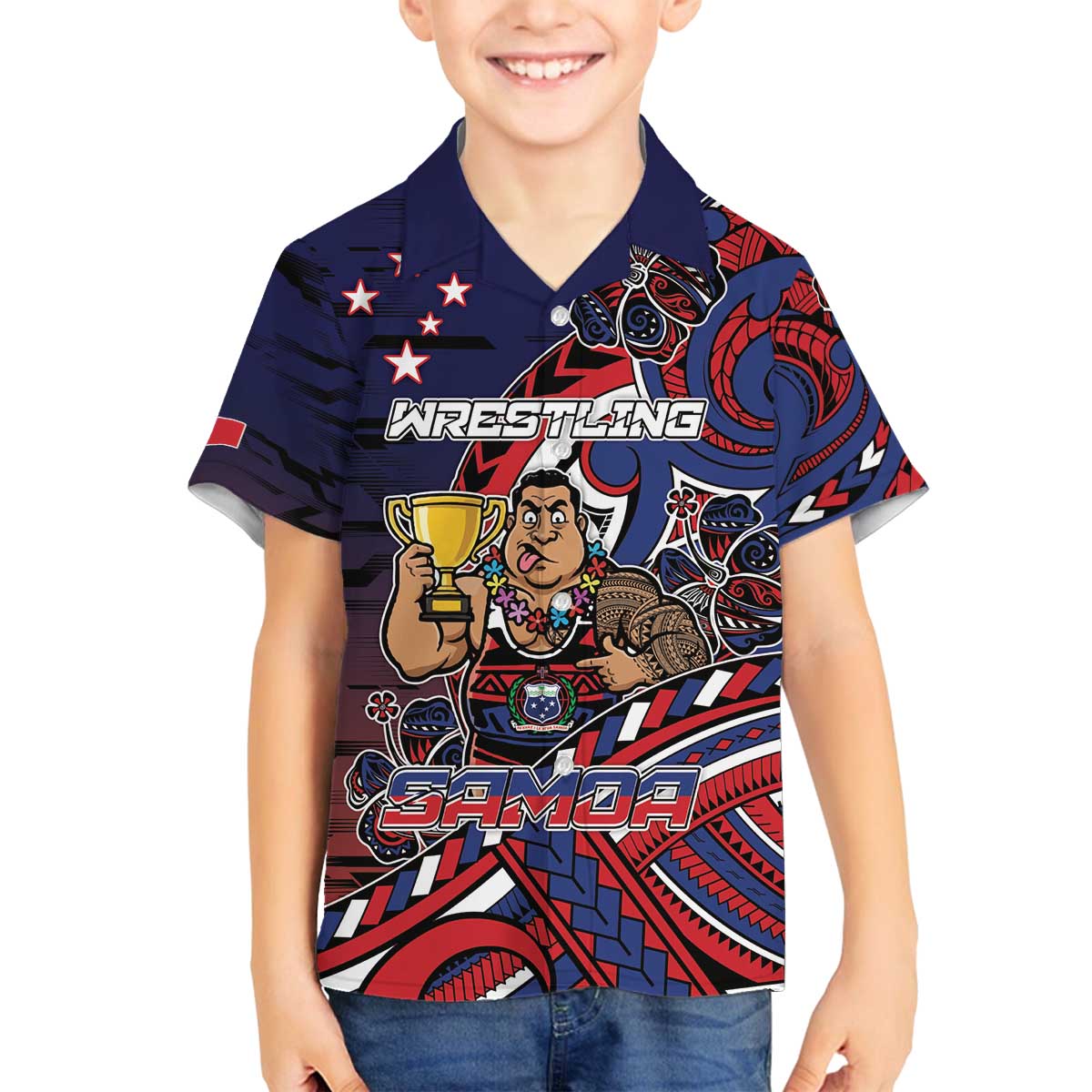 Personalised Samoa Wrestling Family Matching Off The Shoulder Long Sleeve Dress and Hawaiian Shirt Polynesian Warrior Funny Style - Polynesian Pride