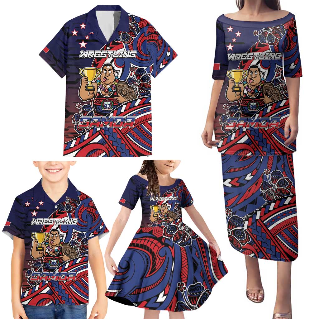 Personalised Samoa Wrestling Family Matching Puletasi and Hawaiian Shirt Polynesian Warrior Funny Style DT05 - Polynesian Pride