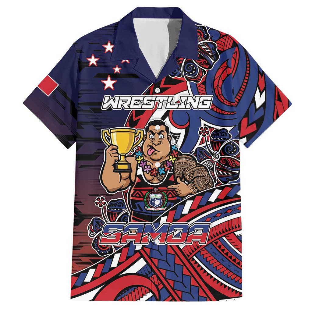 Personalised Samoa Wrestling Hawaiian Shirt Polynesian Warrior Funny Style DT05 Navy - Polynesian Pride