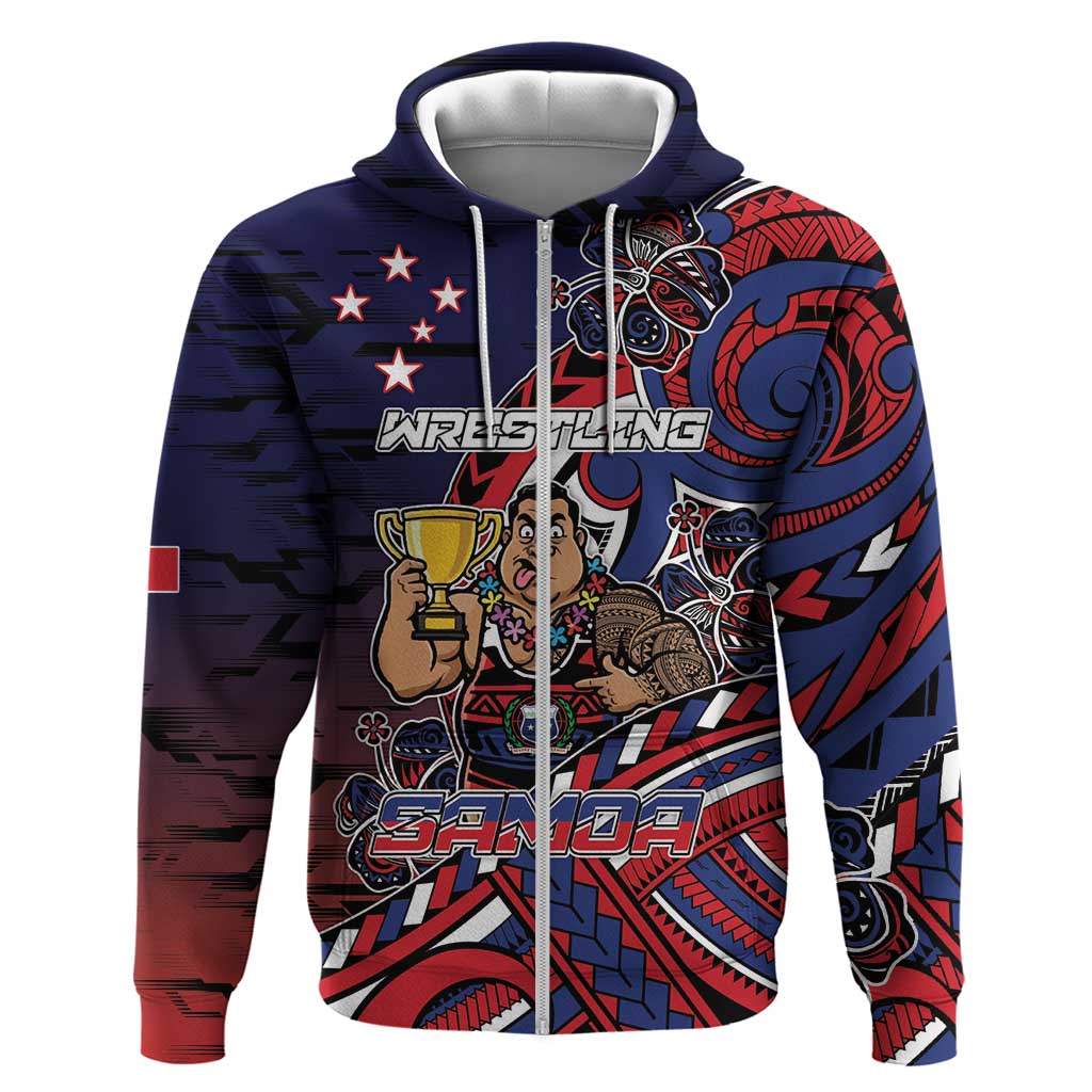 Personalised Samoa Wrestling Hoodie Polynesian Warrior Funny Style DT05 Zip Hoodie Navy - Polynesian Pride