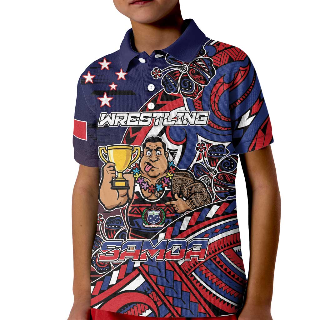 Personalised Samoa Wrestling Kid Polo Shirt Polynesian Warrior Funny Style DT05 Kid Navy - Polynesian Pride