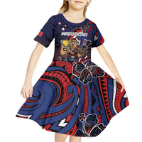 Personalised Samoa Wrestling Kid Short Sleeve Dress Polynesian Warrior Funny Style DT05 - Polynesian Pride