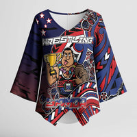 Personalised Samoa Wrestling Kimono Sleeve Blouse Polynesian Warrior Funny Style DT05 Female Navy - Polynesian Pride