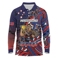 Personalised Samoa Wrestling Long Sleeve Polo Shirt Polynesian Warrior Funny Style DT05 Navy - Polynesian Pride
