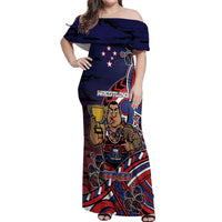 Personalised Samoa Wrestling Off Shoulder Maxi Dress Polynesian Warrior Funny Style DT05 Women Navy - Polynesian Pride