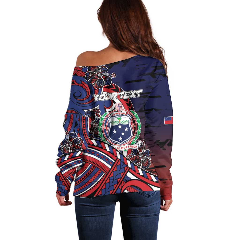 Personalised Samoa Wrestling Off Shoulder Sweater Polynesian Warrior Funny Style - Polynesian Pride
