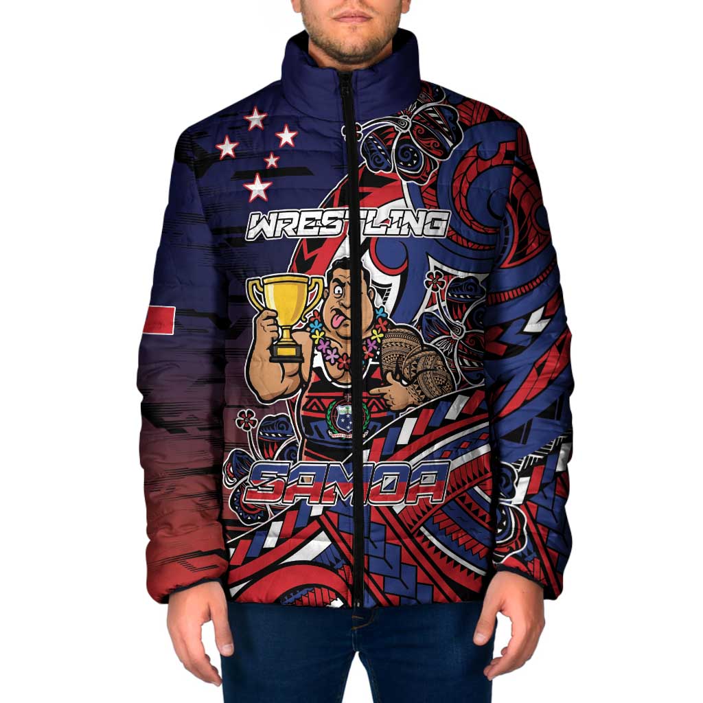 Personalised Samoa Wrestling Padded Jacket Polynesian Warrior Funny Style DT05 Men Navy - Polynesian Pride