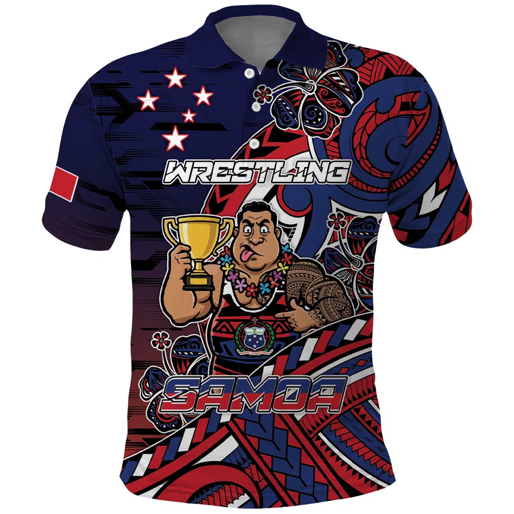Personalised Samoa Wrestling Polo Shirt Polynesian Warrior Funny Style DT05 Navy - Polynesian Pride