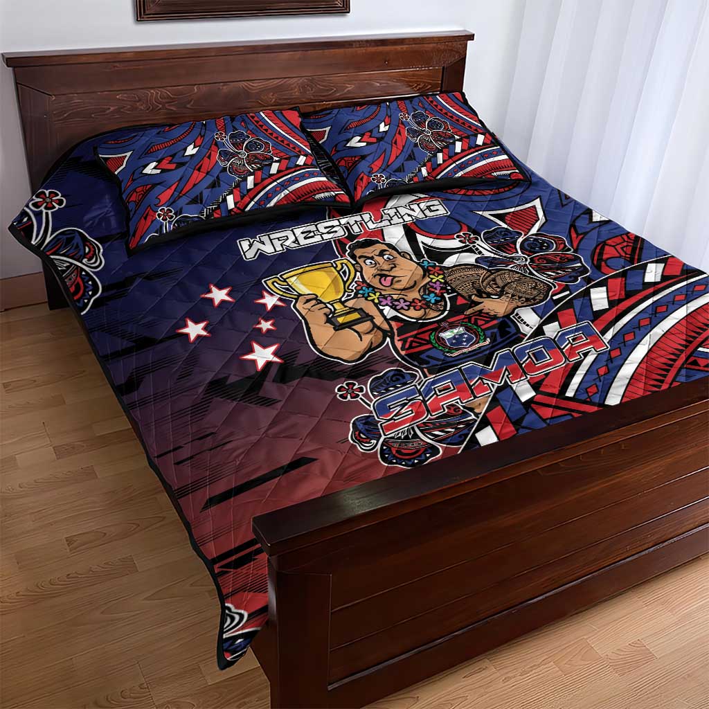 Samoa Wrestling Quilt Bed Set Polynesian Warrior Funny Style - Polynesian Pride