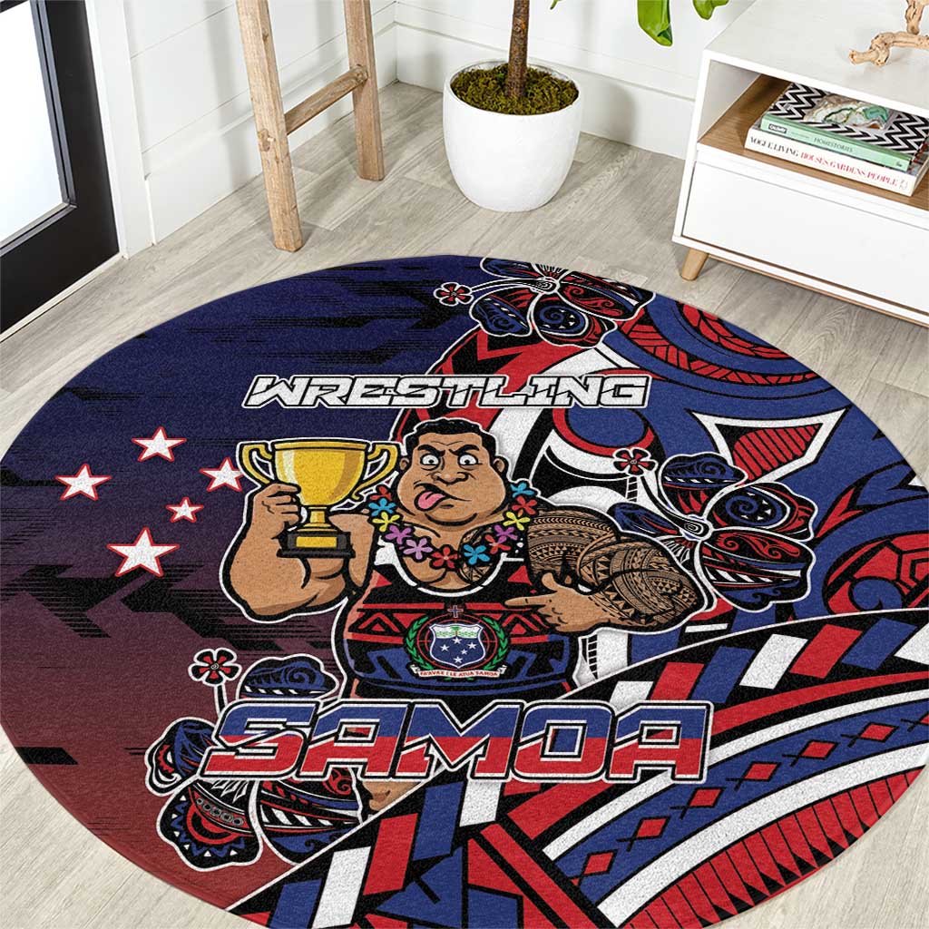Samoa Wrestling Round Carpet Polynesian Warrior Funny Style - Polynesian Pride
