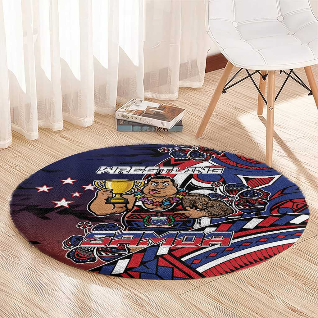 Samoa Wrestling Round Carpet Polynesian Warrior Funny Style - Polynesian Pride