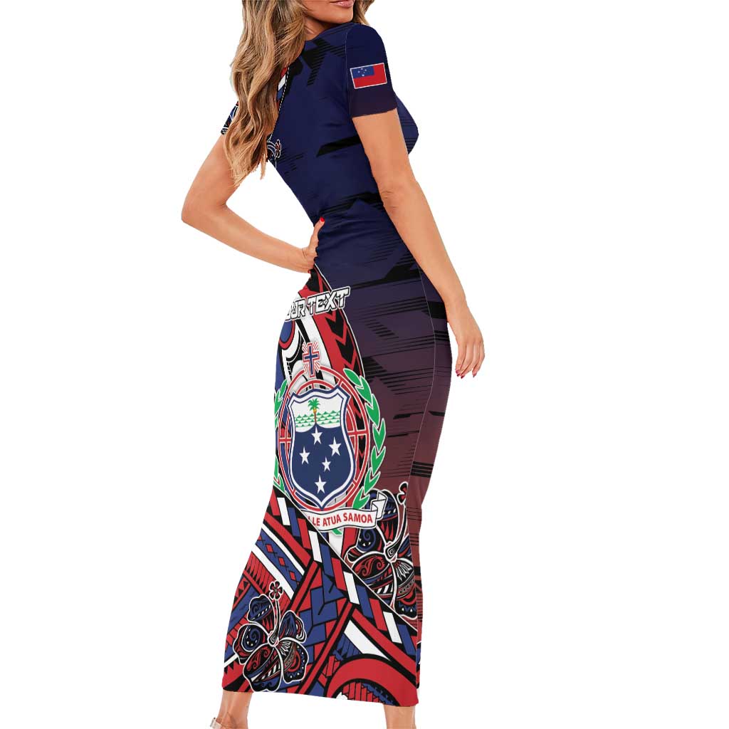 Personalised Samoa Wrestling Short Sleeve Bodycon Dress Polynesian Warrior Funny Style DT05 - Polynesian Pride