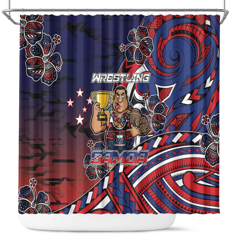 Samoa Wrestling Shower Curtain Polynesian Warrior Funny Style - Polynesian Pride