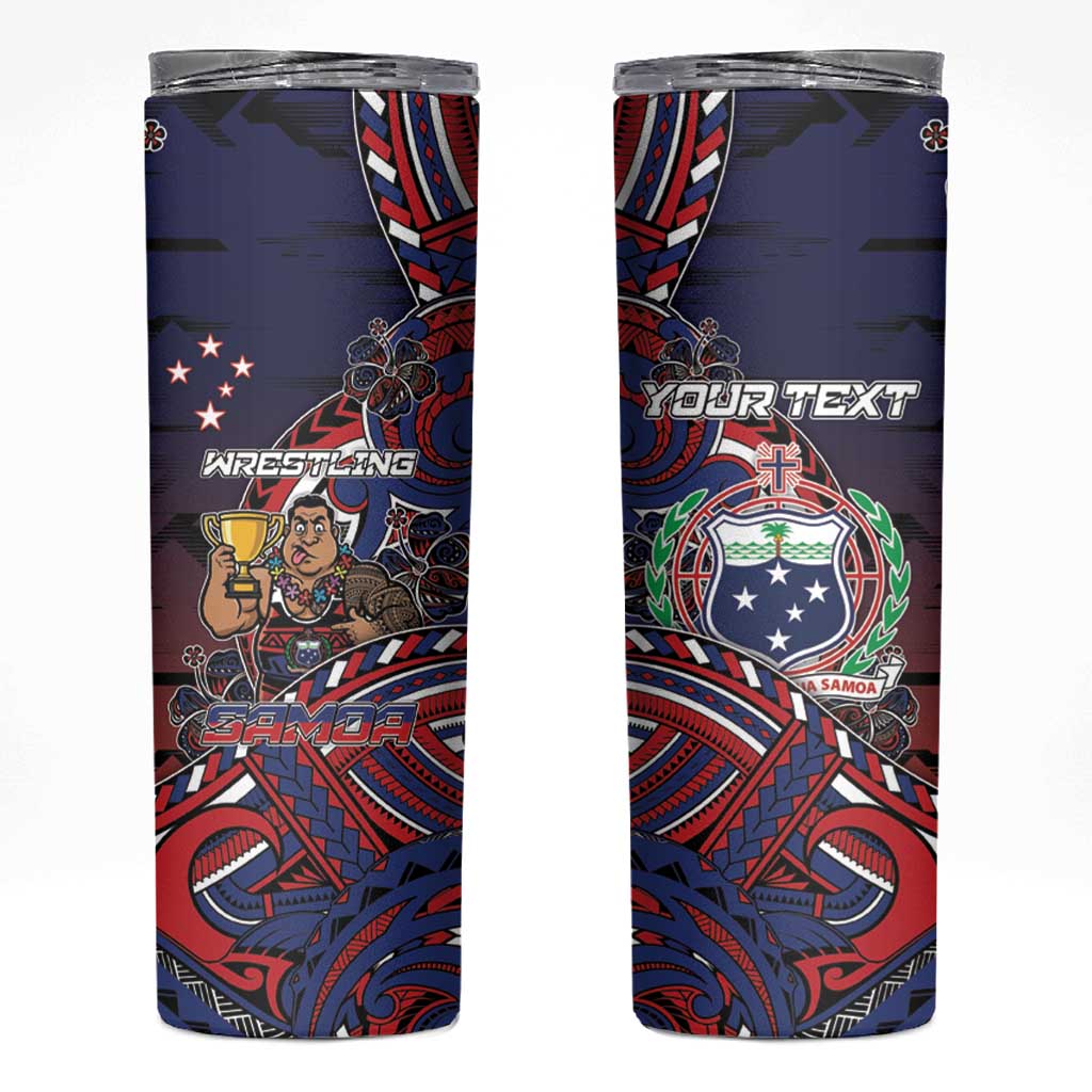 Personalised Samoa Wrestling Skinny Tumbler Polynesian Warrior Funny Style DT05 Navy - Polynesian Pride