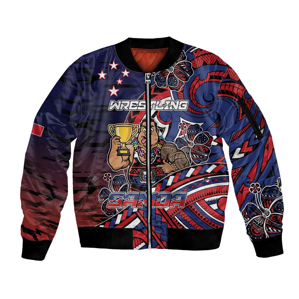 Personalised Samoa Wrestling Sleeve Zip Bomber Jacket Polynesian Warrior Funny Style - Polynesian Pride