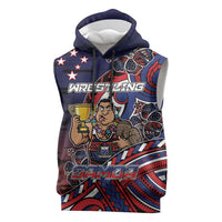 Personalised Samoa Wrestling Sleeveless Hoodie Polynesian Warrior Funny Style DT05 Navy - Polynesian Pride