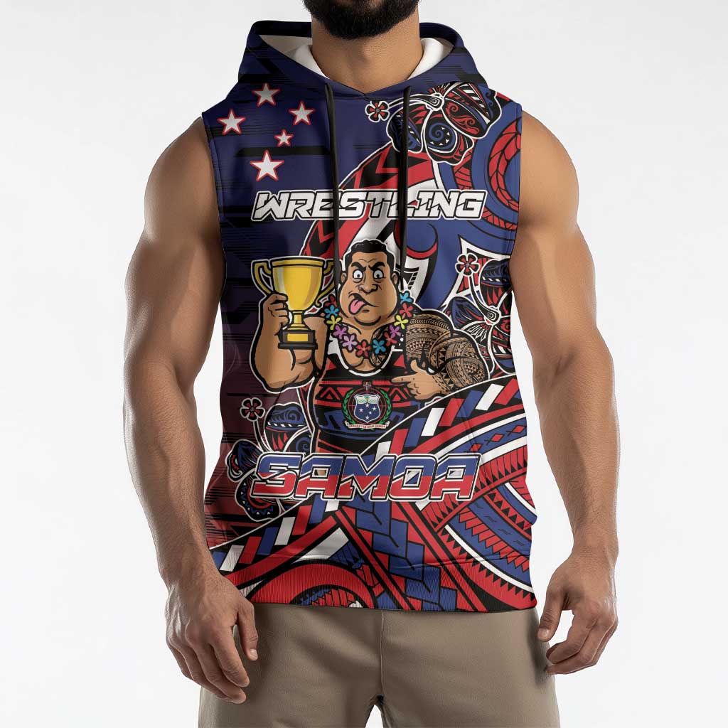 Personalised Samoa Wrestling Sleeveless Hoodie Polynesian Warrior Funny Style DT05 - Polynesian Pride